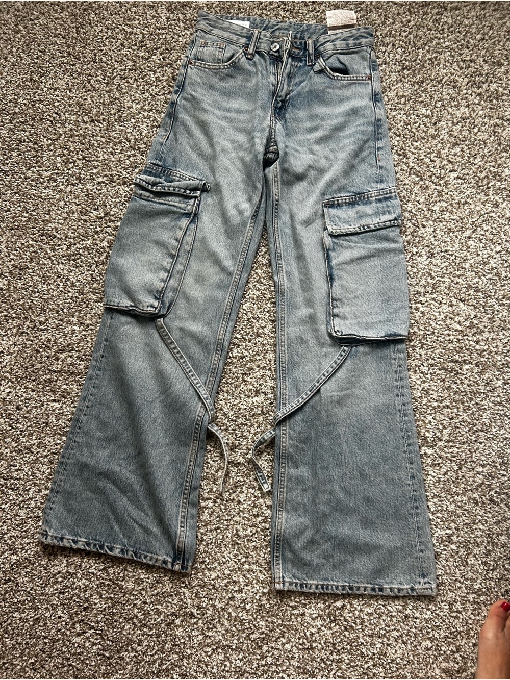 Zara Light Blue High-Rise Wide Leg Cargo Jeans